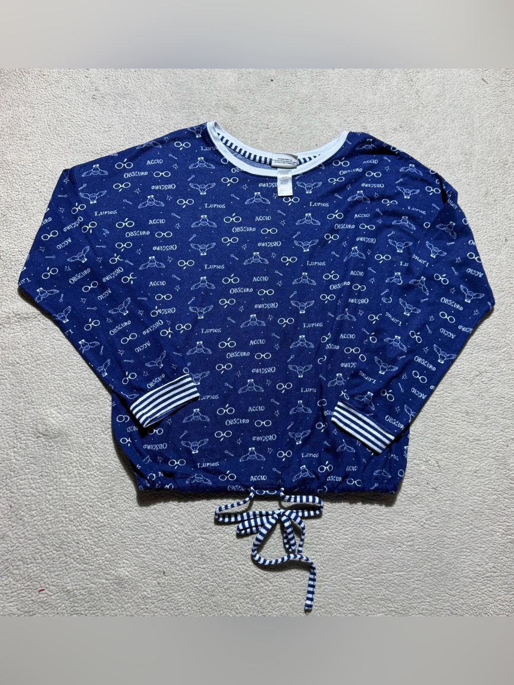 Harry Potter Pajama Top Womens Large Blue All Over Print Drawstring Cinch Hem